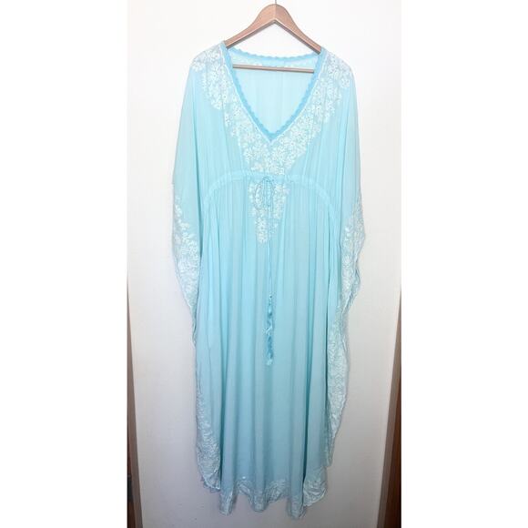 Melissa Odabash Blue Embroidered Kaftan Maxi Dress Coverup ONE SIZE - Picture 2 of 12